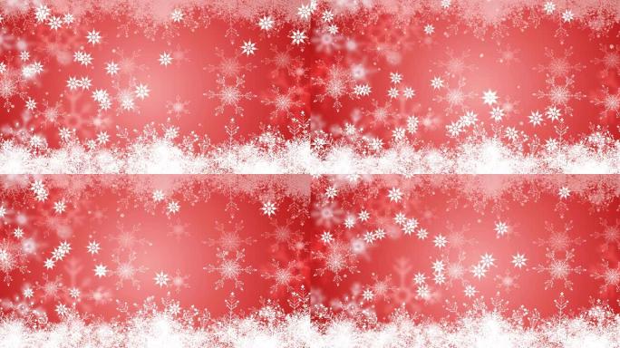 红色背景下圣诞节雪花飘落的动画