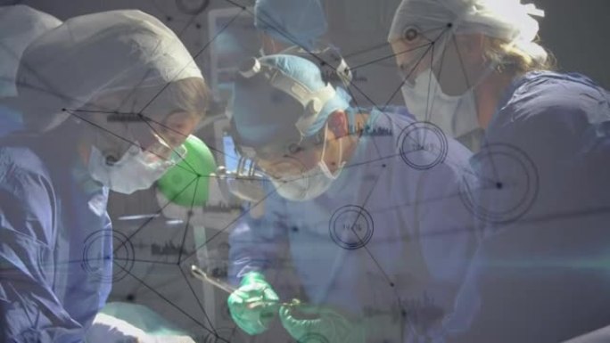 手术室中外科医生的连接网络和数据处理的动画