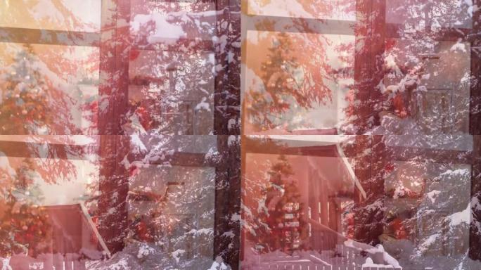 透过窗户看到的冬季景观动画圣诞装饰品