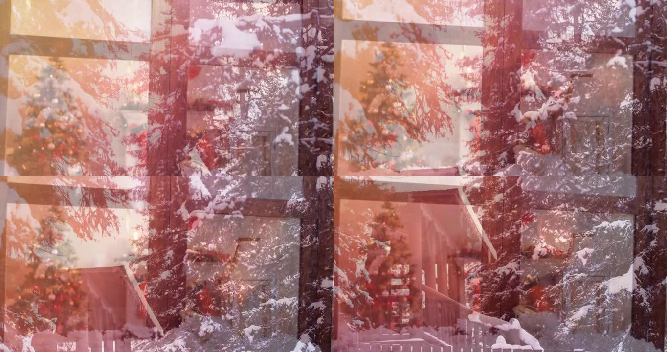 透过窗户看到的冬季景观动画圣诞装饰品