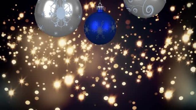 黑暗背景上的发光灯光上的圣诞节气泡动画