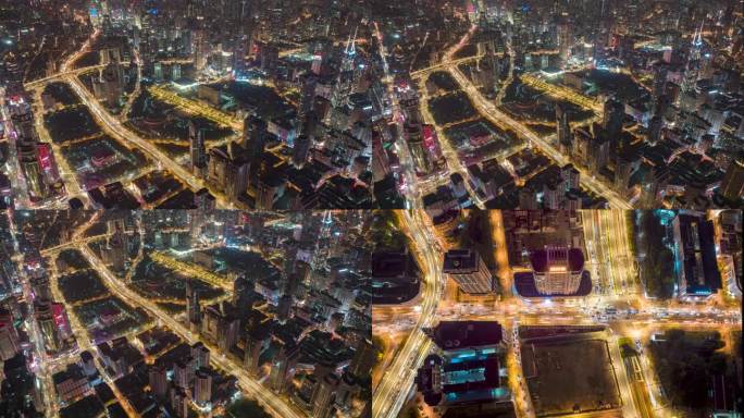 上海城市立交交通车流航拍延时都市夜景