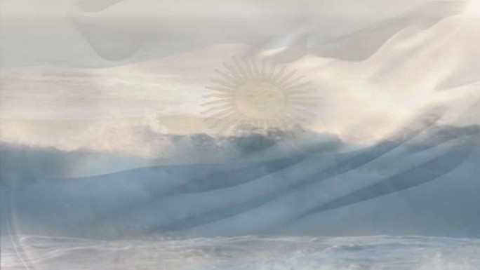 阿根廷国旗在海浪中飘扬的动画