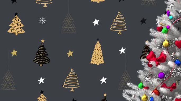 灰色背景圣诞树上的圣诞小玩意装饰动画