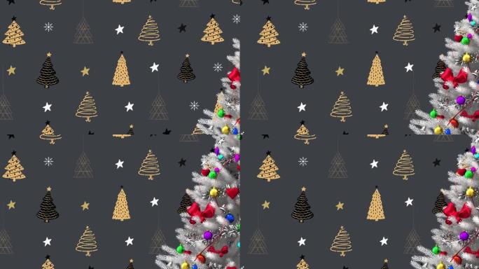 灰色背景圣诞树上的圣诞小玩意装饰动画