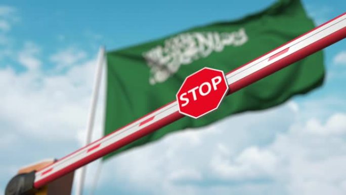在沙特阿拉伯国旗关闭的吊杆门