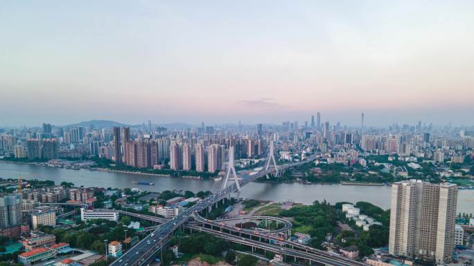 广州鹤洞大桥和城市天际线延时摄影航拍