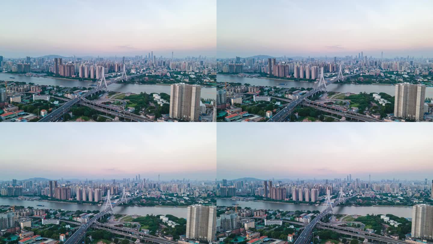 广州鹤洞大桥和城市天际线延时摄影航拍