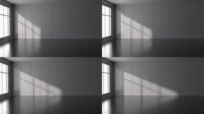 阳光照进空荡荡的房间，3d渲染。