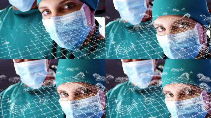 口罩上的外科医生网格动画