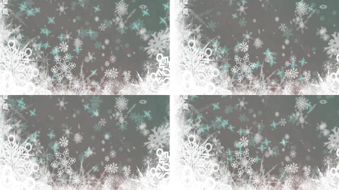 灰色背景上的圣诞节雪花飘落的动画