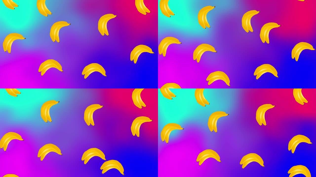 香蕉动画在彩色背景上重复