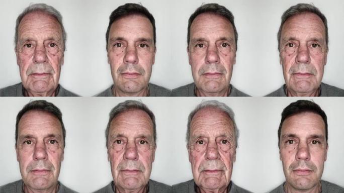 从30多岁的男性到90多岁的养老金领取者，快速衰老的男性的镜像