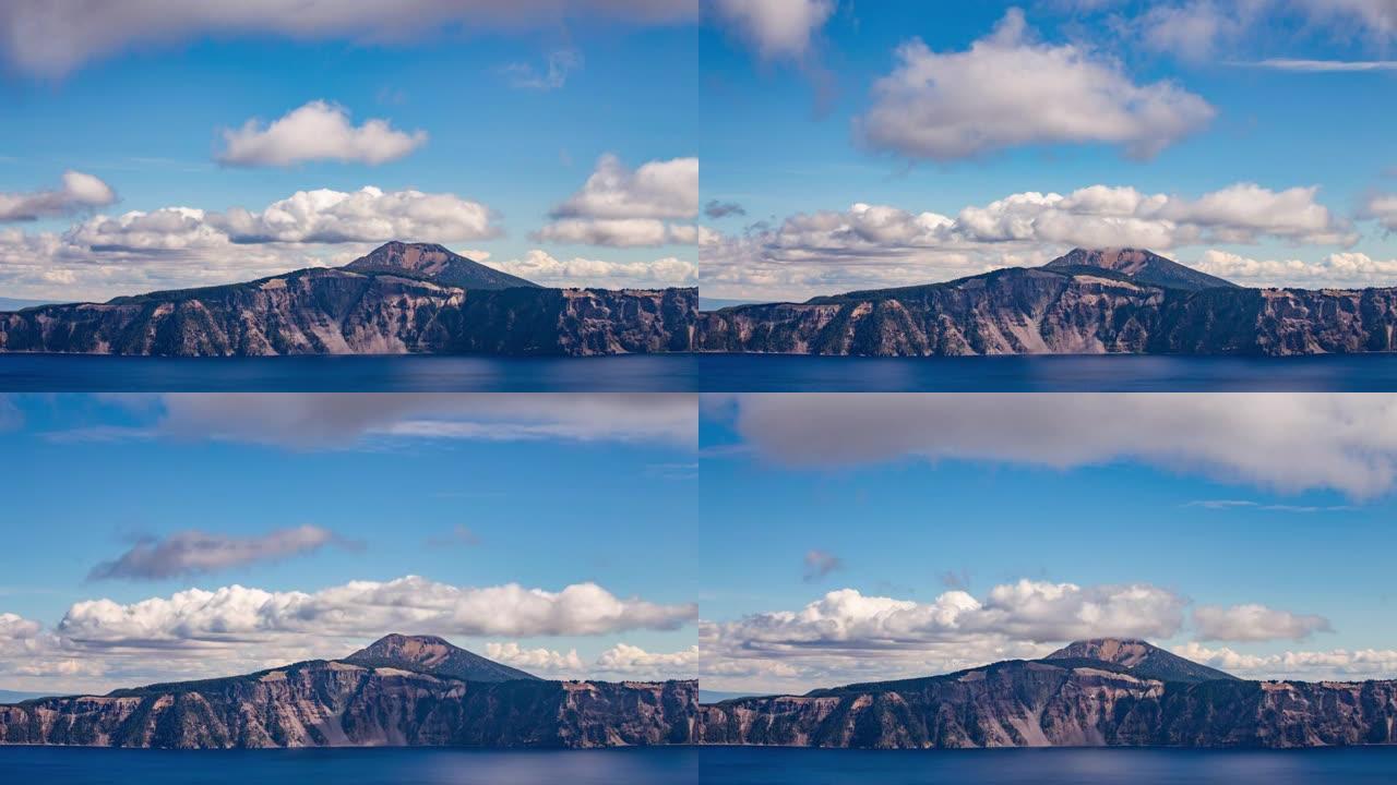 时间流逝-俄勒冈州火山口湖国家公园上空美丽的云层
