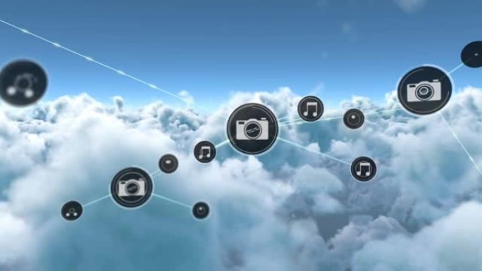 图标与相机和笔记在云上的连接网络动画