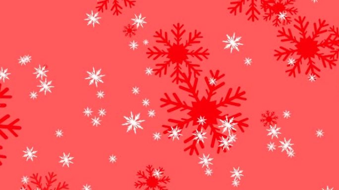红白雪花飘落红底的动画