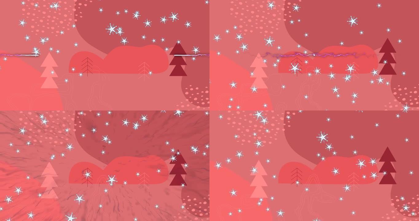 星星图标和紫色光径与圣诞树图标和抽象形状爆炸