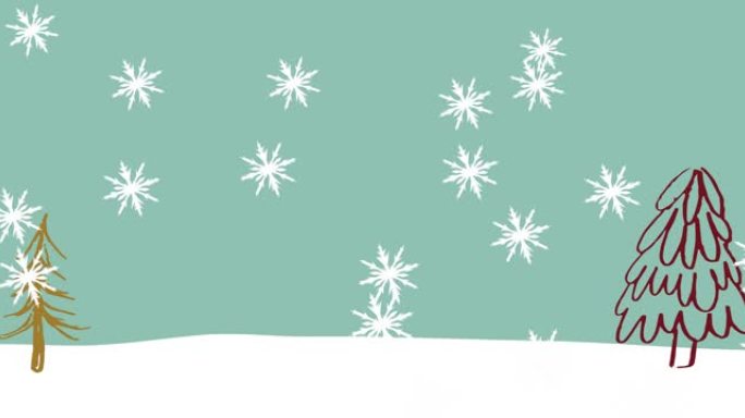 圣诞节冬季风景下的积雪动画