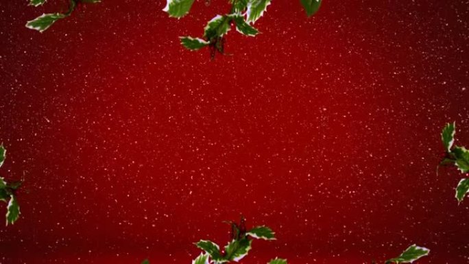 红色背景上圣诞节圣洁的雪的动画