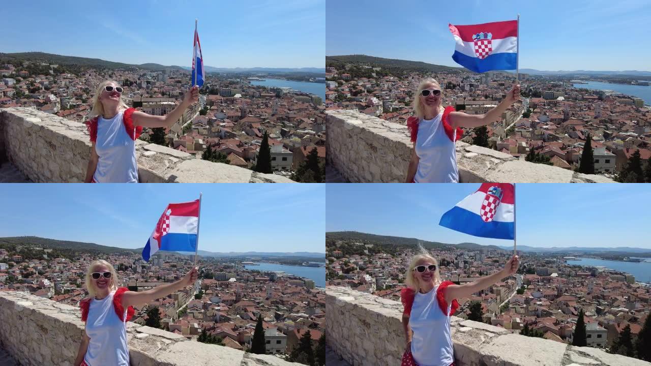 带着克罗地亚国旗的希贝尼克女人