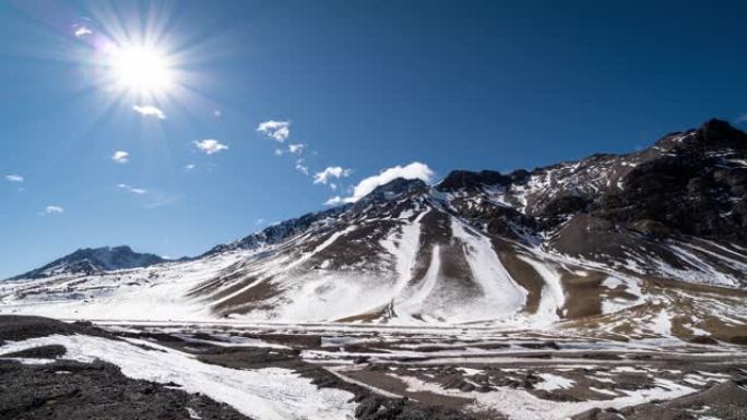雪山上空云层的时间推移视频