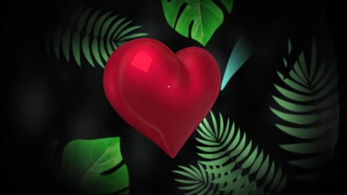 黑色背景上的心脏气球和叶子的动画