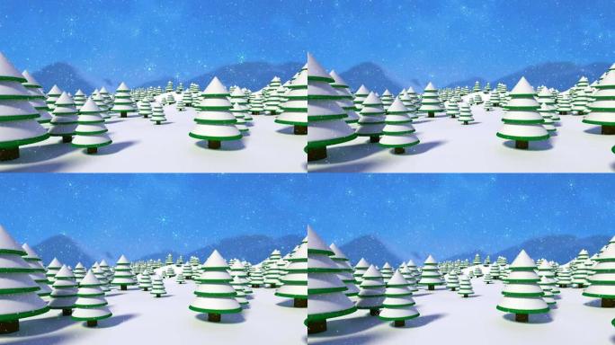 积雪覆盖的枞树上的积雪动画和冬季景观背景