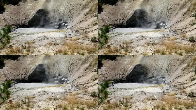黄石国家公园的Mudpot冒泡和蒸腾