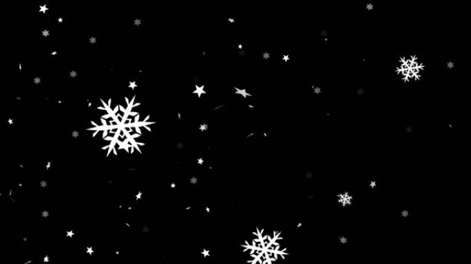 圣诞节雪花和星星落在黑色背景上的动画
