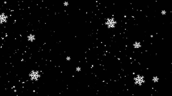 圣诞节雪花和星星落在黑色背景上的动画