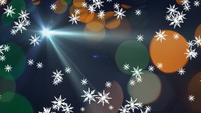 雪花落在第一颗星星和圣诞灯上的动画