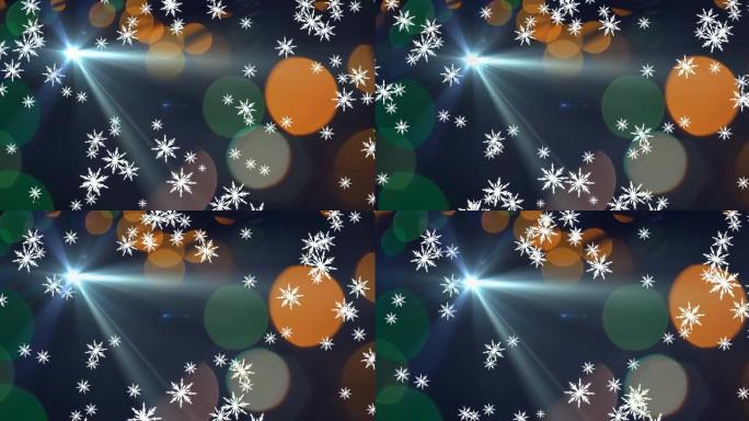 雪花落在第一颗星星和圣诞灯上的动画