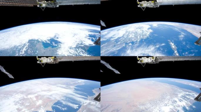 飞越地球表面，由空间站制成。