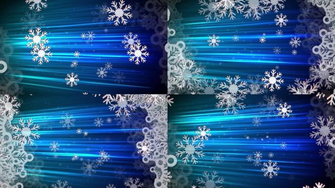 蓝色背景上飘落圣诞雪花的动画