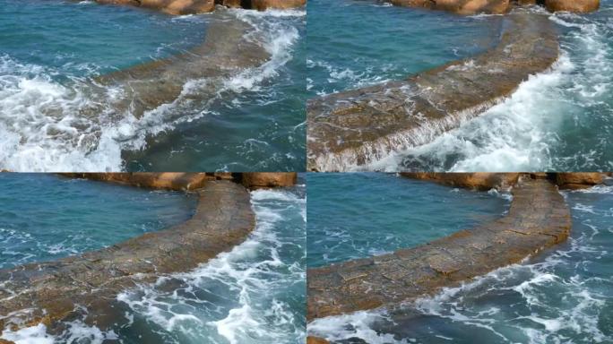 海水淹没岩石小径海边美景海边海浪大海素材