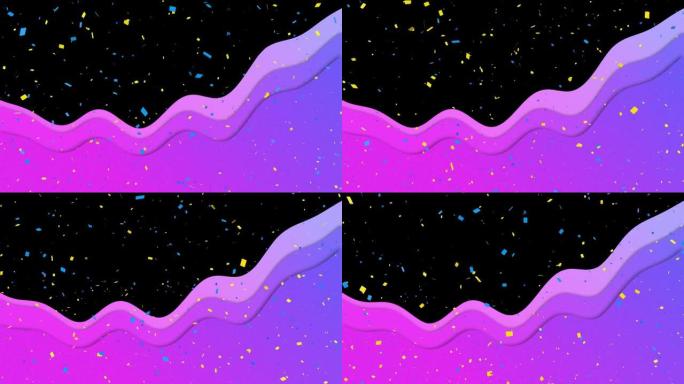 黑色背景上移动紫色波和下降连接的动画