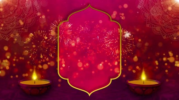 排灯节快乐印度节日活动在宗教节日排灯节。带有Bokeh抽象背景的油灯动画
