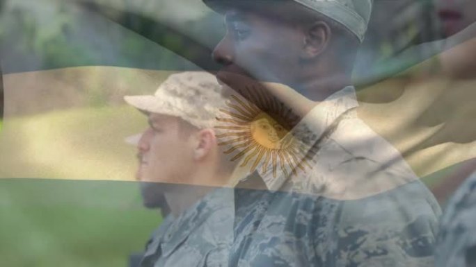 阿根廷国旗的动画在不同的男性士兵
