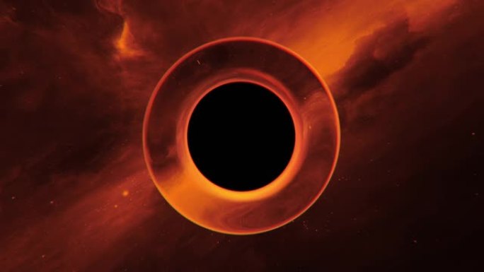 深空中具有世界末日后橙色背景的黑洞。电影宇宙中虫洞事件视界的神秘宇宙。黑洞不断增长的史诗星系。星际行