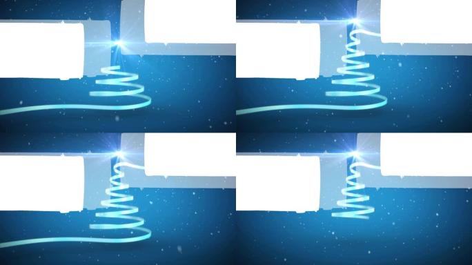 蓝色背景上形成圣诞树的圣诞蓝丝带动画