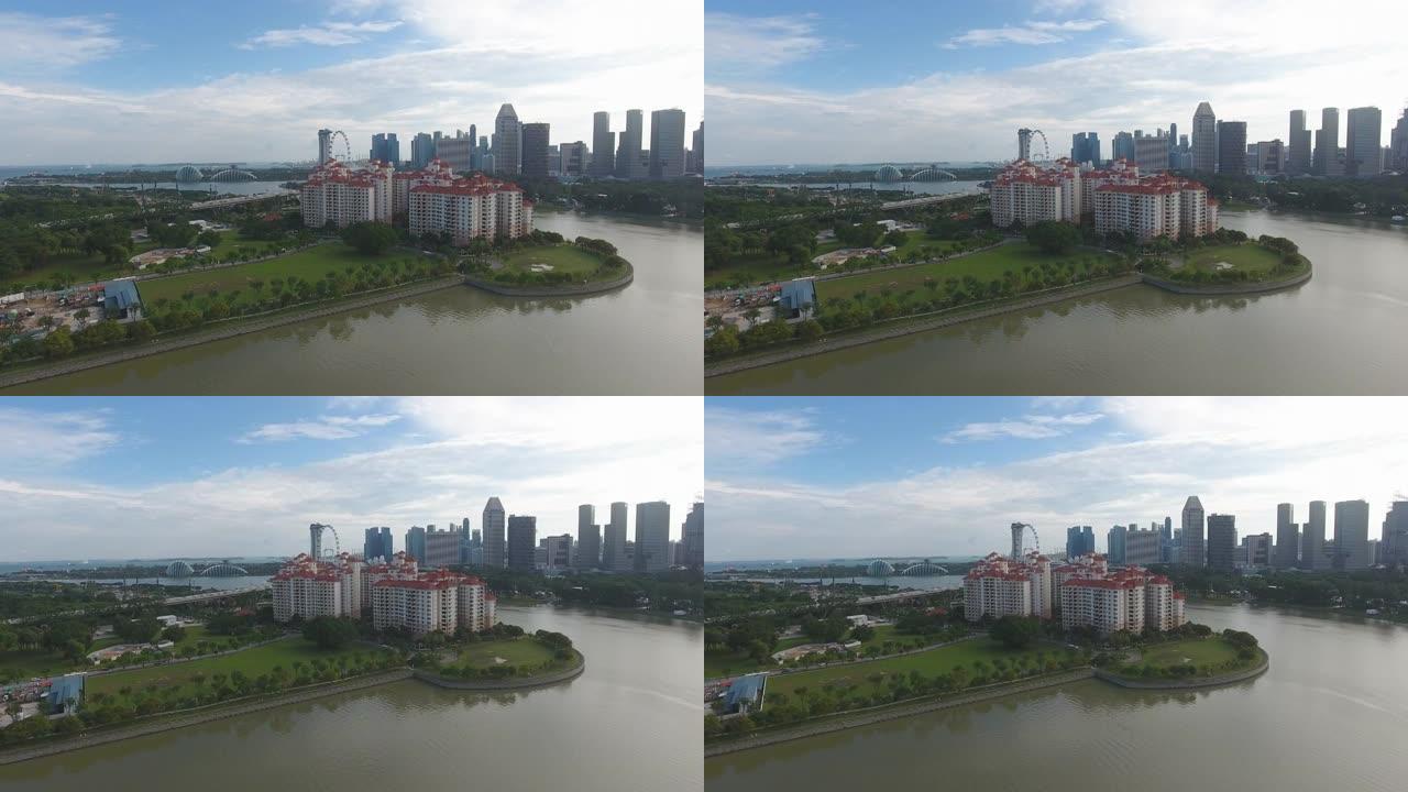 金融区背景的新加坡住宅区鸟瞰图