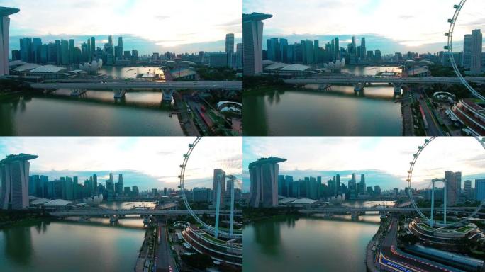 黄昏时新加坡城市的鸟瞰图
