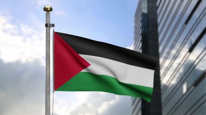 3D，巴勒斯坦国旗迎风飘扬。巴勒斯坦旗帜上吹着柔软的丝绸。