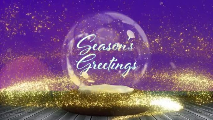 雪球和紫色背景上的流星的圣诞节问候文本动画