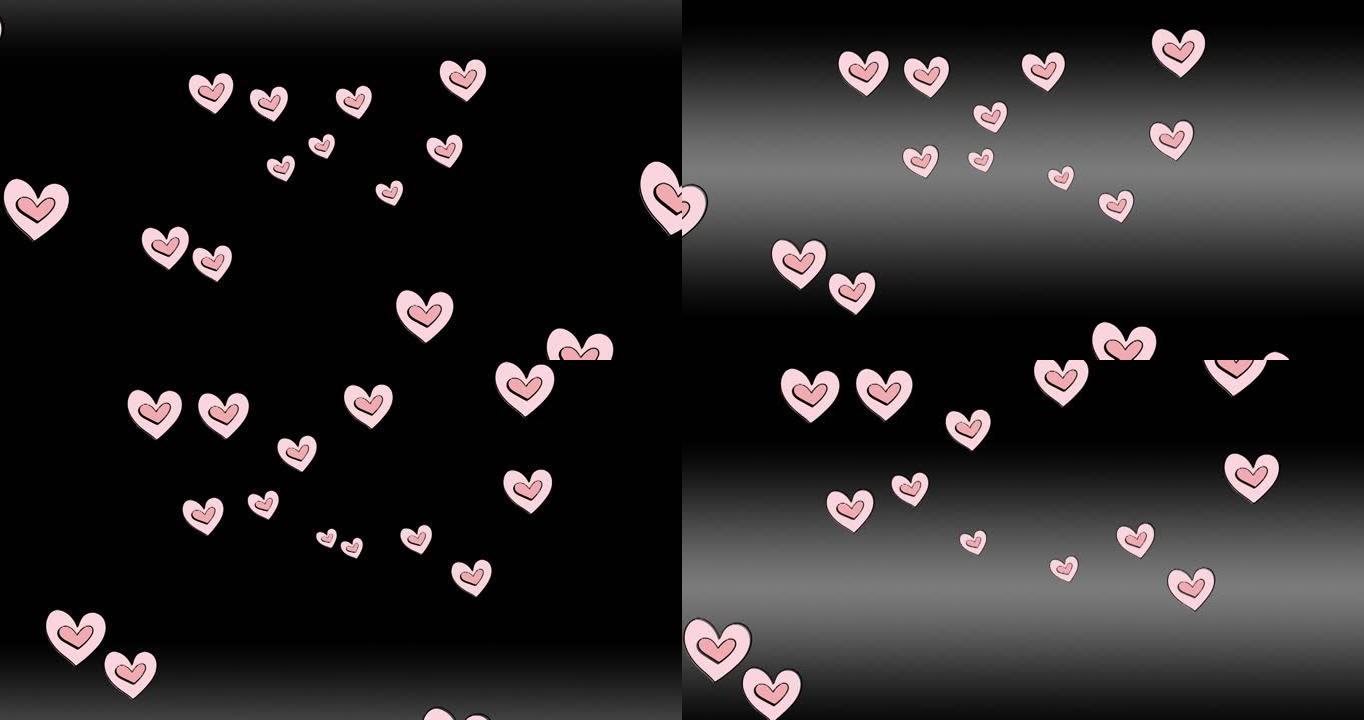 黑色背景上的粉红色心形动画