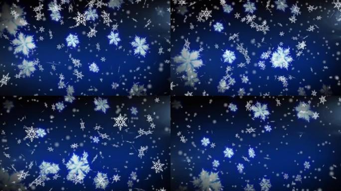 雪花和白色斑点落在蓝色背景下的数字动画