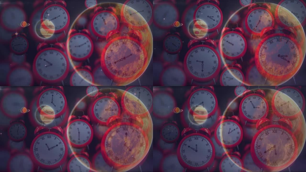 太阳系，行星和太空的动画在时钟滴答作响