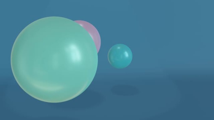 蓝色背景上移动球的3D渲染。球交替改变它们的大小，插入一个空白的空间。