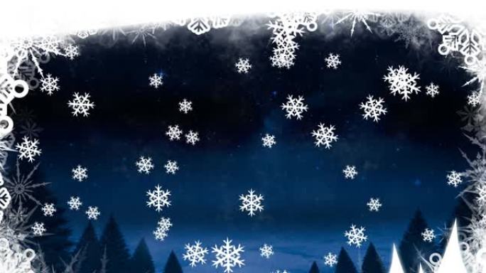 圣诞节冬季风景下的积雪动画