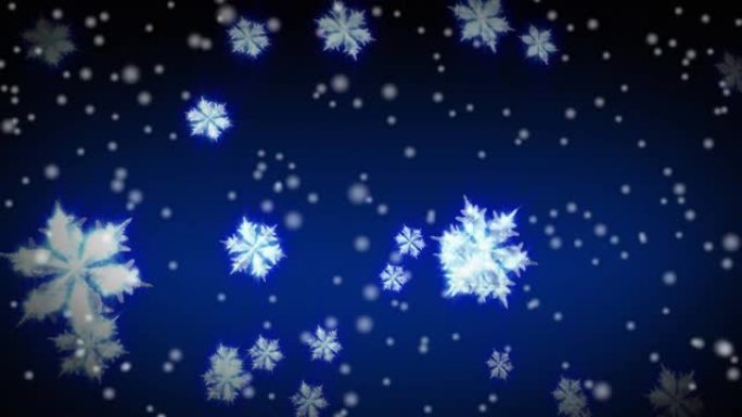 蓝色背景上的圣诞节雪花飘落的动画